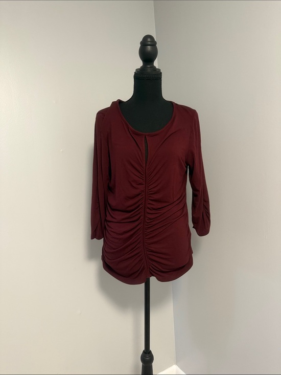 New York & Company Tops - New York & Company Burgundy Ruched Front Long Sleeve Top